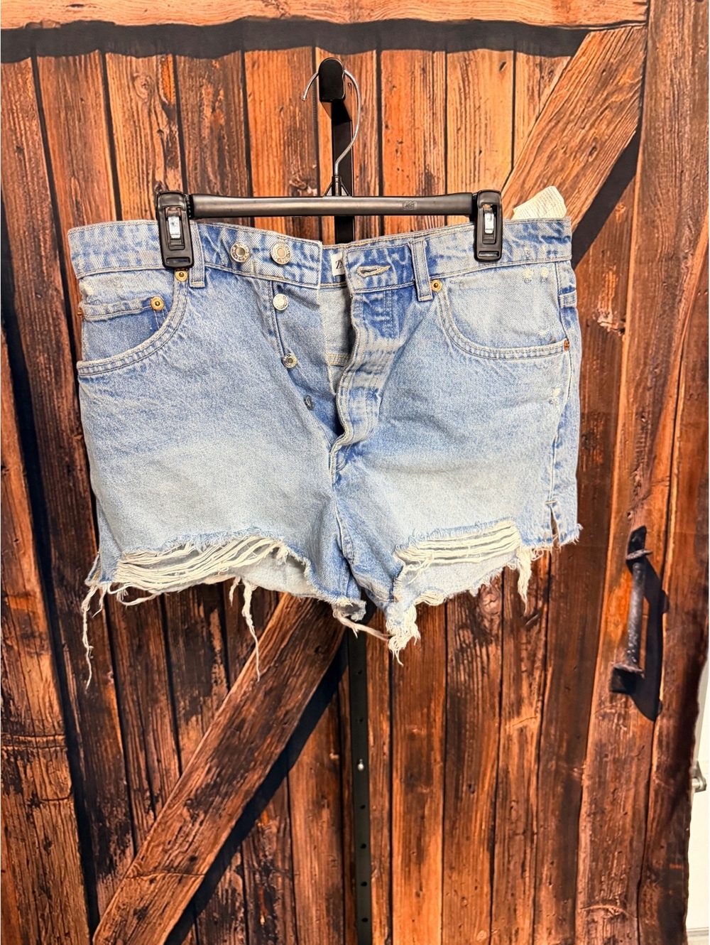 Zara Light Blue Distressed Denim Shorts Size 10